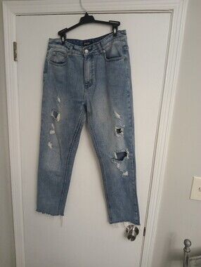 Light Wash Nasty Girl Denim Distressed Straight Jeans Women's Size 10